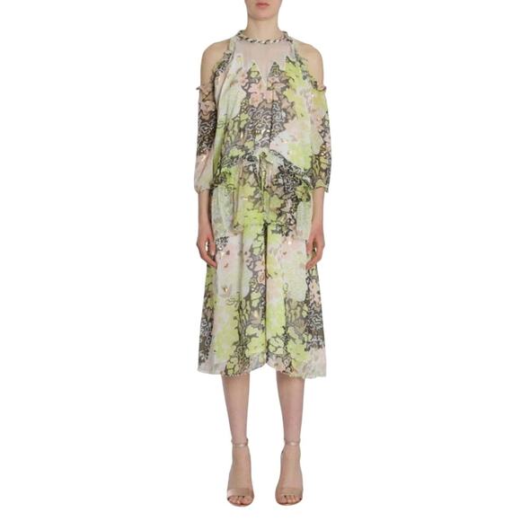 Opening Ceremony Floral Dress Size 4 in Green Cold Shoulder Midi NWT - Picture 1 of 13